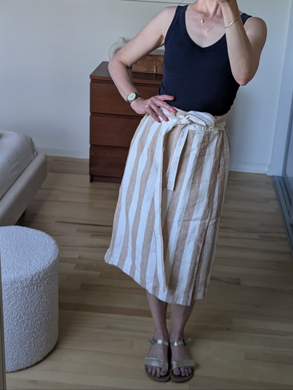Everlane The Linen Wrap Skirt in Bone/Caramel - Size 4